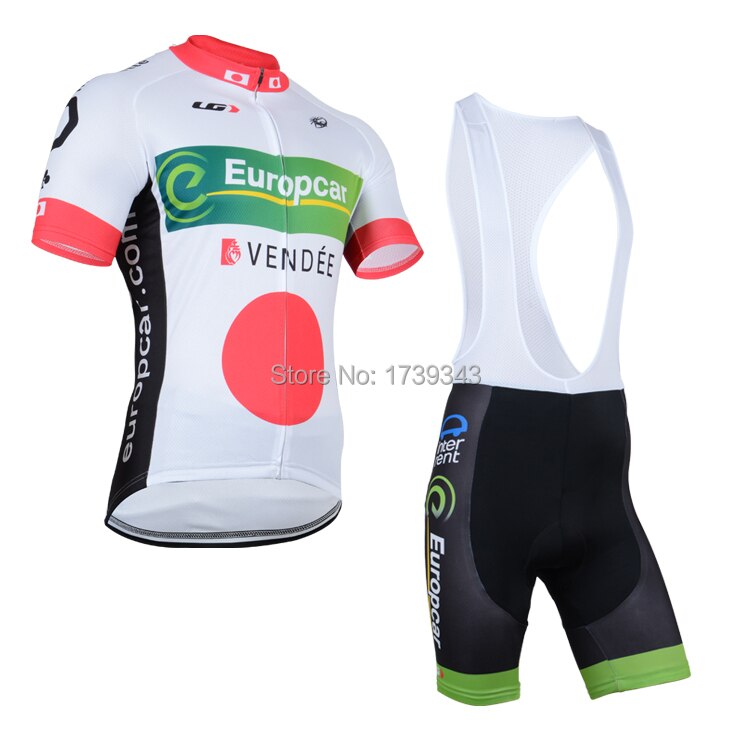 Hot selling Ciclismo wear/2014 Europcar white short sleeve cycling jersey and bib shorts set/bicycle clothing/NO MOQ